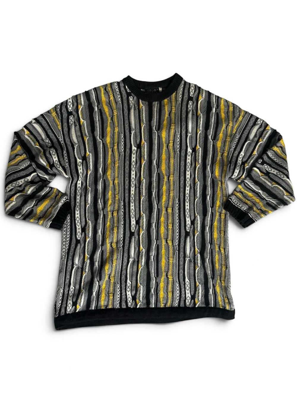 COOGI Australia 3X 3D Textured Knit Sweater Black Gray Yellow